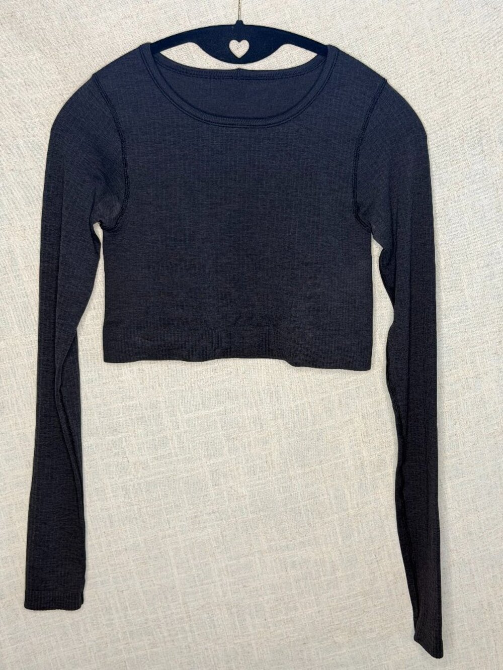lululemon Seamless Long Sleeve Crop Top Black Charcoal Ribbed Workout